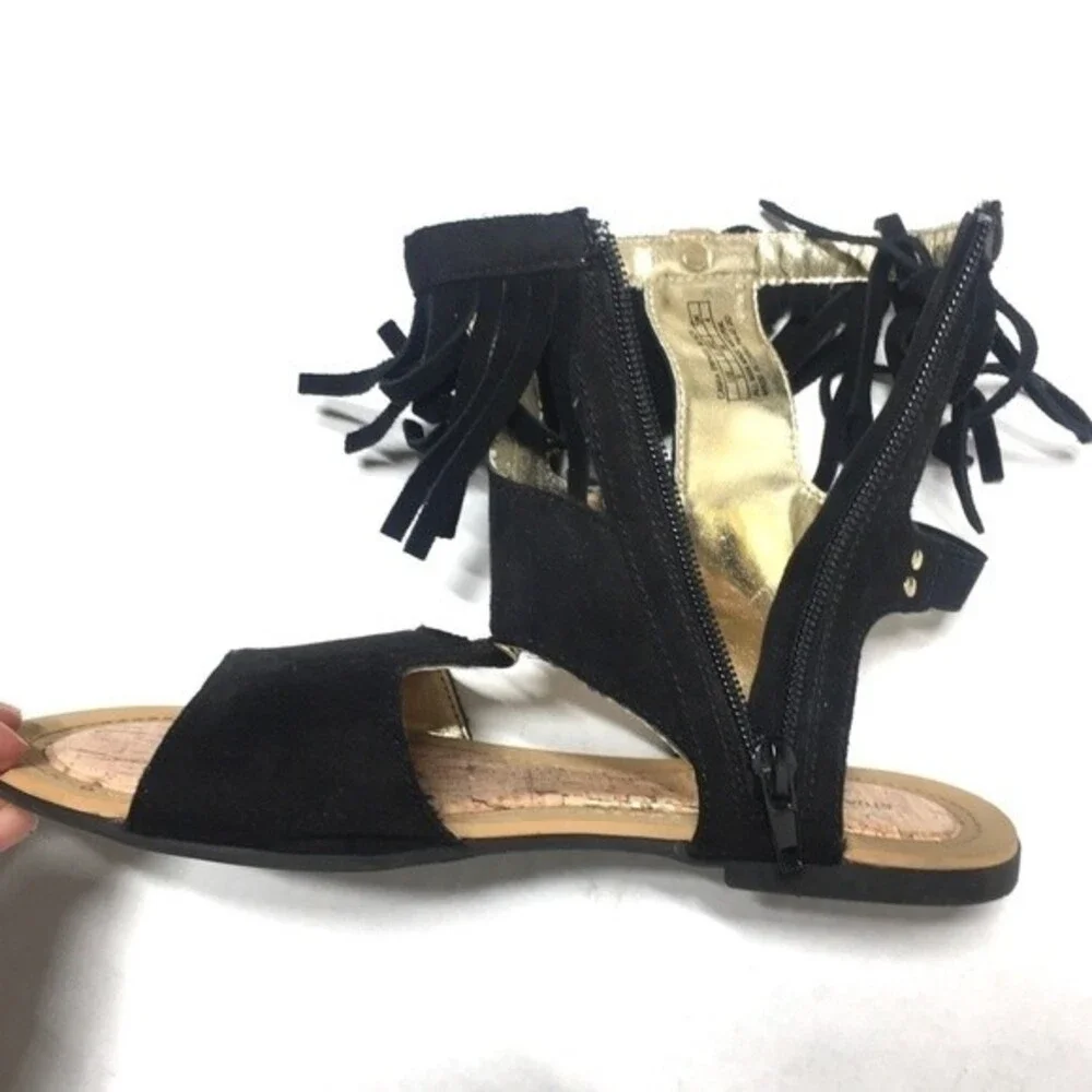 Stuart Weitzman Camia Fringe Black Sandal Size 5